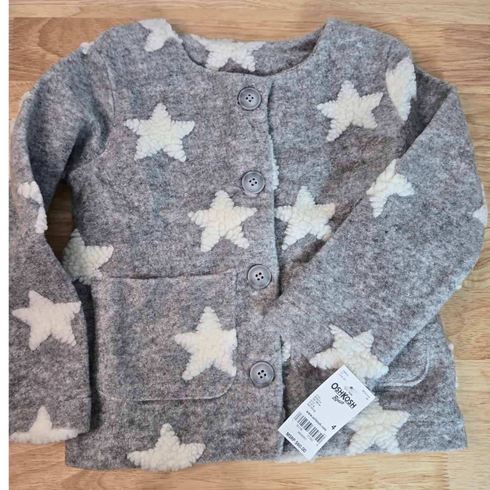 OshKosh Bgosh Girls Grey Sherpa Star Wool Blend Jacket Coat Size 4 NWT 33809210